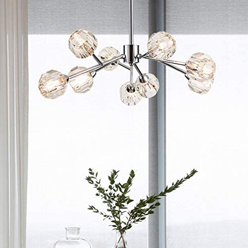 Weesalife Sputnik Chandelers Modern Crystal Pendant Light Chandelier 9 Lights Contemporary Chrome Branches Chandeliers Ceiling Light Fixtures for Dining Room Bedroom Living Room G9 Bulbs