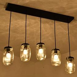 Mason Jar Pendant Light Fixtures 5-Lights, Rustic Glass Hanging Lighting for Farmhouse Dining Room Kitchen Island