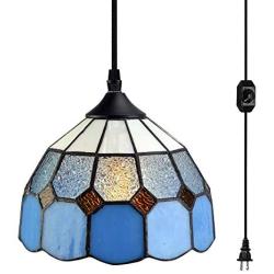 Stepeak Tiffany Style Plug in Pendant Light Mini Chandelier with 16.4 Ft Hanging Cord and in Line On/Off Dimmer Switch, Vintage Swag Ceiling Lamp for Dining Room, Bedroom or Porch (7.9'' in Width)