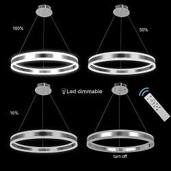 AKEELIGHTING Modern LED Ring Chandelier Dimmable Pendant Lighting Adjustable Contemporary Ceiling Light Fixture with Remote Control for Kitchen Foyer Dining Room Chrome