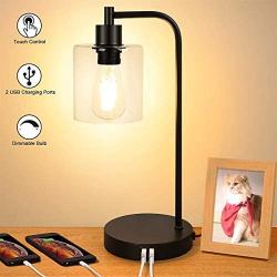 Black Industrial Touch Control Table Lamps with 2 USB Ports Modern Glass Nightstand Desk Lamp for Bedroom Living Room Office