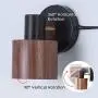 TeHenoo Plug in Wall Lamp Wooden Wall Sconce, Black Wall Light with Cord Rotatable Wall Light Fixture for Bedroom Living Room Bedside Lamp