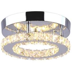 Dixun Modern Mini Led Chandelier Semi Flush Mount Crystal Lighting Ceiling Crystal Lamp for Bedrooms Dinning Rooms Hallway (Round Warm)