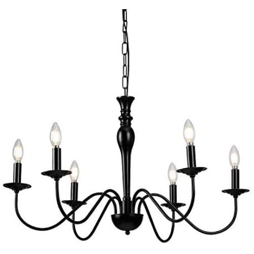 Riomasee Rustic Farmhouse Chandelier 6-Lights Black Chandelier Metal Candle Chandelier Light Fixture for Dining,Living Room,Foyer,Bedroom,Kitchen Island 30.34 Inches