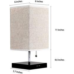 Apbeam Dual USB Table Lamp Bedside Lamp with 2 USB Charging Charger Ports Fabric Linen Lampshade Nightstand Desk Lamp E26 E27 LED Bulb Base for Bedroom Living Room Dining Room Baby Room Light Fixture