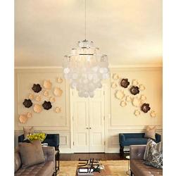 Ceiling Lights Dining Room Bedroom Shell Piece Chandelier Modern Design Flush Mount Hanging Lamp Made from Hundreds of Capiz Mother-of-Pearl Plates E27 Living Room Kitchen Island Pendant Lighting