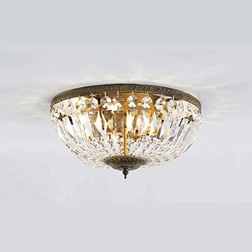 BAYCHEER Round Shaped Clear Crystal Ceiling Lghting Ftures with 3 Lghts Retro Art Dcoration Flush Mount Ceiling Light for Hallway Dining Living Room Kitchen Boudoir 9.84inch (Bronze)