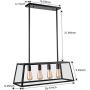 Kitchen Island Pendant Lighting with 4 Lamp Sockets, Pynsseu Matte Black Shade with Clear Glass Panels, Industrial Hanging Pendant Light Fixture for Kitchen Island Breakfast Bar Dining Room