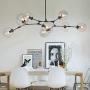 Modern Molecular Chandelier, E26 Nordic Bubble Ball Rotating Ceiling Light with Glass Lampshade, Pendant Lighting Rod Fixtures for Living Dining Room Bedroom Bar (Black, 7 Lights)
