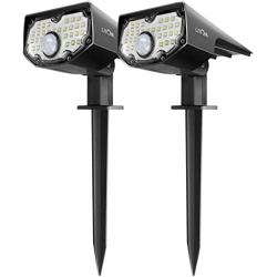 LITOM 30 LEDs Solar Motion Sensor Landscape Spotlights, IP67 Waterproof Outdoor Solar Powered Security Wall Light 3 Modes Solar Landscaping Lighting for Yard Garden Garage Pool Patio 2 Pack Cold White