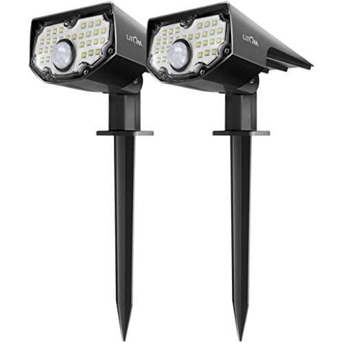 LITOM 30 LEDs Solar Motion Sensor Landscape Spotlights, IP67 Waterproof Outdoor Solar Powered Security Wall Light 3 Modes Solar Landscaping Lighting for Yard Garden Garage Pool Patio 2 Pack Cold White