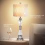 KAYBELE Modern Clear Crystal Diamond Table Lamp Bedroom Living Room Bedside 33-inch Chrome Table Lamp with White Fabric Shade Decorative Nightstand Lamp Light for Bedroom, Dresser, Dining Room