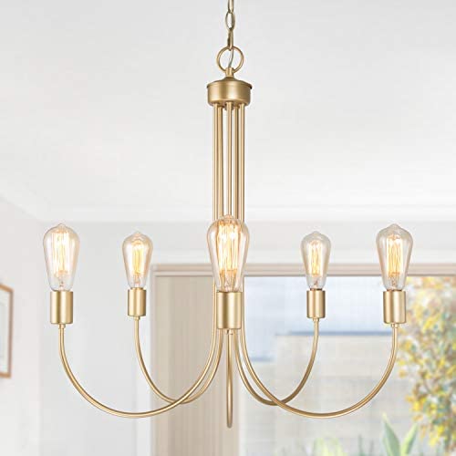 ISURAUL Large Gold Chandelier, Modern 5 Light Fixture for Dining & Living Room ISURAUL Large Gold Chandelier, Modern 5 Light Fixture for Dining & Living Room