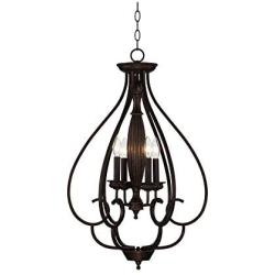 Dunnell Bronze Foyer Pendant Chandelier 18 3/4'' Wide Rustic Farmhouse Open Scroll 4-Light Fixture for Dining Room House Kitchen Island Entryway Bedroom Living Room - Franklin Iron Works