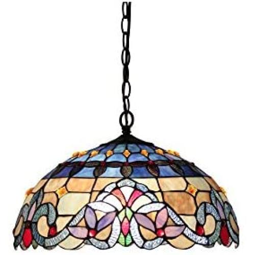 Chloe Lighting CH33381VB18-DH2 Tiffany Style Victorian 2-Light Ceiling Pendant Fixture 18-Inch Shade, Multicolored