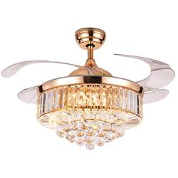 42 inch Crystal Ceiling Fan Light with Remote, Modern Invisible Silent Ceiling Fans with Lights 3-color Dimming Chandelier Lighting for Dining/Lining Room (A)