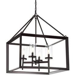 JONATHAN Y JYL7413A Anna 21'' 4-Light Metal/Glass LED Pendant, Traditional, Classic for Kitchen, Living Room, 4 Bulb, Oil Rubbed Bronze/Clear