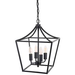 Homenovo Lighting Marden 4-Light Chandelier, Industrial Style Lighting for Entryway,Hallway and Dining Room - Matte Black Finish