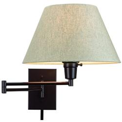 Kira Home Cambridge 13'' Swing Arm Wall Lamp - Plug in/Wall Mount + Latte Mocha Fabric Shade, 150W 3-Way + Cord Covers, Black Finish