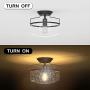 Tangkula Industrial Ceiling Light Fixture, Seeded Glass Shade, Semi Flush Mount Ceiling Light w/ Black Metal Base, Farmhouse Pendant Lighting for Dining Room, Bedroom, Cafe, Bar, Entryway (Black)