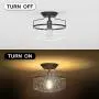 Tangkula Industrial Ceiling Light Fixture, Seeded Glass Shade, Semi Flush Mount Ceiling Light w/ Black Metal Base, Farmhouse Pendant Lighting for Dining Room, Bedroom, Cafe, Bar, Entryway (Black)