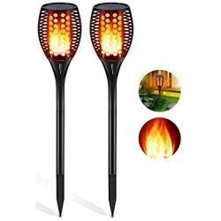 Aityvert Solar Lights Outdoor, Waterproof Flickering Flame Solar Torch Lights Dancing Flame Lights Landscape Decoration Lighting Dusk to Dawn Auto On/Off Security Path Lights for Patio Deck 2 Packs