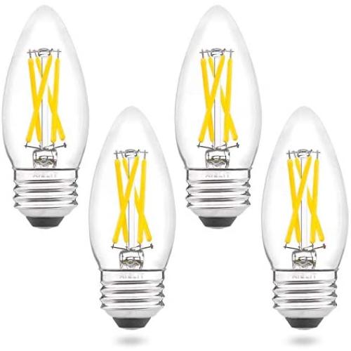 AIELIT E26 LED Candelabra Bulb 40 Watt Equivalent Dimmable, Bright White 5000K, 4W Clear Filament B11 LED Light Bulb for Chandelier, Ceiling Fan, Pendant Lights, 4-Pack