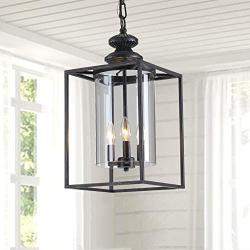 Maxax Modern Glass Chandeliers 3 Lights Farmhouse Hanging Pendant Light, Antique Black with Clear Glass Shade for Kitchen Island Dining Room