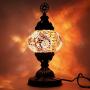 Turkish Colorful Handcrafted Mosaic Lamps by TCO - Desk and Table Lamps for Office, Guest and Living Room - Nickel- Plated Brass Base - 5” Globe Width, 12” Lamp Height (Amber Flower)