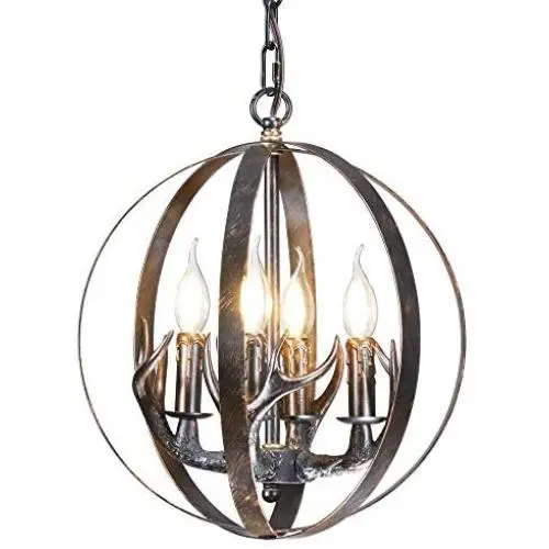 Globe Antler Chandelier 4 Light Rustic Black Metal Pendant Light Deer Antler Chandelier Lighting for Kitchen Island Dining Room Living Room Foyer Globe Antler Chandelier 4 Light Rustic Black Metal Pendant Light Deer Antler Chandelier Lighting for Kitchen Island Dining Room Living Room Foyer