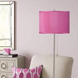 Modern Floor Lamp Brushed Nickel Pink Orchid Textured Polyester Drum Shade for Living Room Reading Bedroom Office - Possini Euro Design