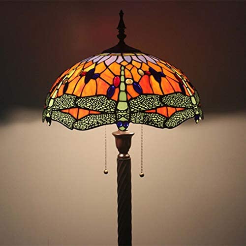 Tiffany Style Dragonfly Floor Lamps，16 Inch Stained Glass Shade Floor Lights Zipper Switch Decoration Reading Lamps for Living Room/Bedroom/Office, E27 110v, 240v (Design : 2)