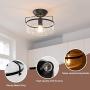 Tangkula Industrial Ceiling Light Fixture, Seeded Glass Shade, Semi Flush Mount Ceiling Light w/ Black Metal Base, Farmhouse Pendant Lighting for Dining Room, Bedroom, Cafe, Bar, Entryway (Black)