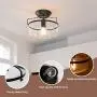 Tangkula Industrial Ceiling Light Fixture, Seeded Glass Shade, Semi Flush Mount Ceiling Light w/ Black Metal Base, Farmhouse Pendant Lighting for Dining Room, Bedroom, Cafe, Bar, Entryway (Black)