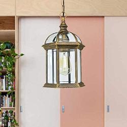LITFAD Gold Lantern Ceiling Hanging Light with Clear Glass Shade 1 Bulb 8'' L Vintage Outdoor Waterproof Lighting Industrial Pendant Light for Dining Room Restaurant Bar Courtyard