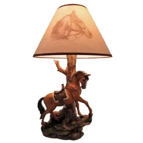 `Light Fantastik` Saddled Horse Table Lamp With Printed Fabric Shade