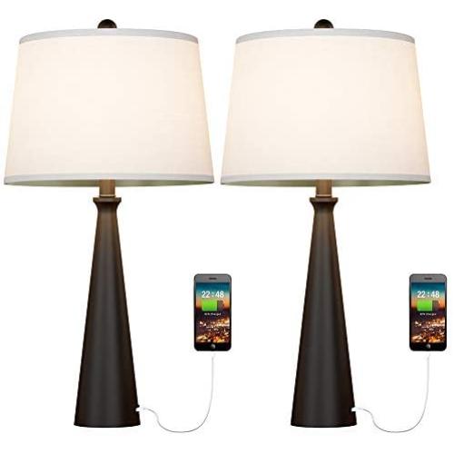 Oneach USB Table Lamps Set of 2 for Bedroom Modern Bedside Lamp with Drum Fabric Shade Ambient Light Accent Table Lamp for Living Room Office Study Oneach USB Table Lamps Set of 2 for Bedroom Modern Bedside Lamp with Drum Fabric Shade Ambient Light Accent Table Lamp for Living Room Office Study