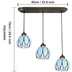 KAKM Hanging Light Pendant Lighting Tiffany Style Kitchen Island Pendant Lamps with Lotus Stained Glass Shade, Mediterranean Dining Room Chandeliers for Hanging Over Bar Cafe Table (Color : Blue)