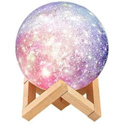 Moon Lamp - Rechargeable 3D Printing Moon Light Lamp, Remote & Touch Control with Wooden Stand, 16 Colors Lunar Night Lights for Kids and Women Birthday Gifts (Diameter 6.2 inch)