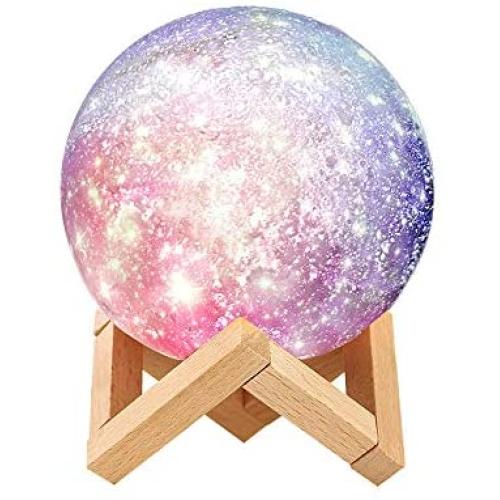 Moon Lamp - Rechargeable 3D Printing Moon Light Lamp, Remote & Touch Control with Wooden Stand, 16 Colors Lunar Night Lights for Kids and Women Birthday Gifts (Diameter 6.2 inch)