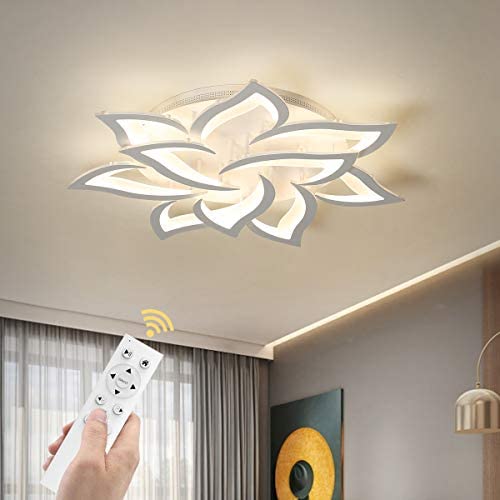 Garwarm Dimmable LED Ceiling Light, 72W Modern Acrylic Flush Mount Ceiling Lamp with Remote Control Metal Flower Shape Chandelier Lighting Fixture for Living Room Bedroom Kitchen