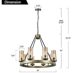 Wellmet 8-Light Wagon Wheel Chandeliers with Seeded Glass Shades, 30” Farmhouse Rustic Iron Chandelier, Industrial Round Hanging Ceiling Lighting Kitchen Island Dining Room Living Room, Antique Brass