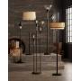 Alamo Modern Floor Lamp Industrial Bronze Sheer Brown Organza and Linen Double Drum Shade for Living Room Reading - Franklin Iron Works