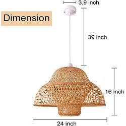 Bamboo Lantern Pendant Lamp, Retro Japanese Style E27 Chandelier Hanging Light Ceiling Lighting Fixture for Living Room Bedroom Restaurant Cafe Teahouse Bar Dining Room Club