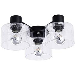 TeHenoo 3-Light Ceiling Light Fixture with 3 Seeded Glass Shade Flush Mount for Dining Room, Bedroom, Cafe, Bar, Corridor, Hallway, Entryway, Passway