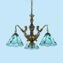 KWOKING Lighting Tiffany Hanging Lamp Mermaid Design 3 Lights Vintage-Style Chandelier Light with Stained Glass Lampshade 23'' Width Dining Room Light in Blue