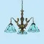 KWOKING Lighting Tiffany Hanging Lamp Mermaid Design 3 Lights Vintage-Style Chandelier Light with Stained Glass Lampshade 23'' Width Dining Room Light in Blue