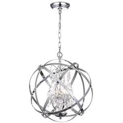 Modern Crystal Chandelier 4 Lights Industrial Metal Spherical Pendant Light with Chrome Finishes Hanging Fixture for Dining Room, Living Room …