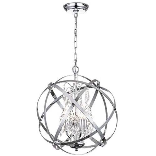 Modern Crystal Chandelier 4 Lights Industrial Metal Spherical Pendant Light with Chrome Finishes Hanging Fixture for Dining Room, Living Room … Modern Crystal Chandelier 4 Lights Industrial Metal Spherical Pendant Light with Chrome Finishes Hanging Fixture for Dining Room, Living Room …