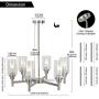 VINLUZ 6 Light Contemporary Chandelier Brushed Nickel Modern Pendant Lighting Cylinder Clear Glass Shaded Classic Ceiling Light Fixtures for Living Room Dining Room Kitchen